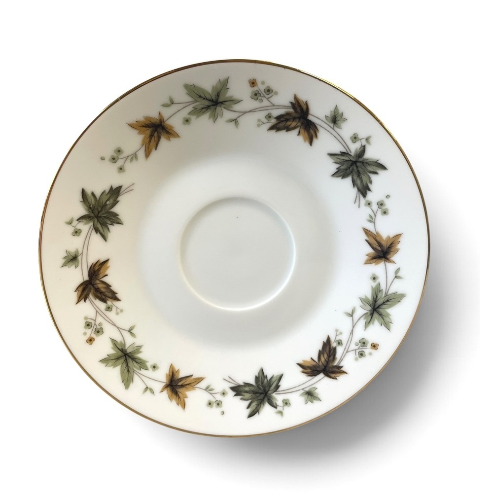 Wentworth Saucer Imperial Hawthorne 7229 White Green Brown Gold Leaf Japan 6in
